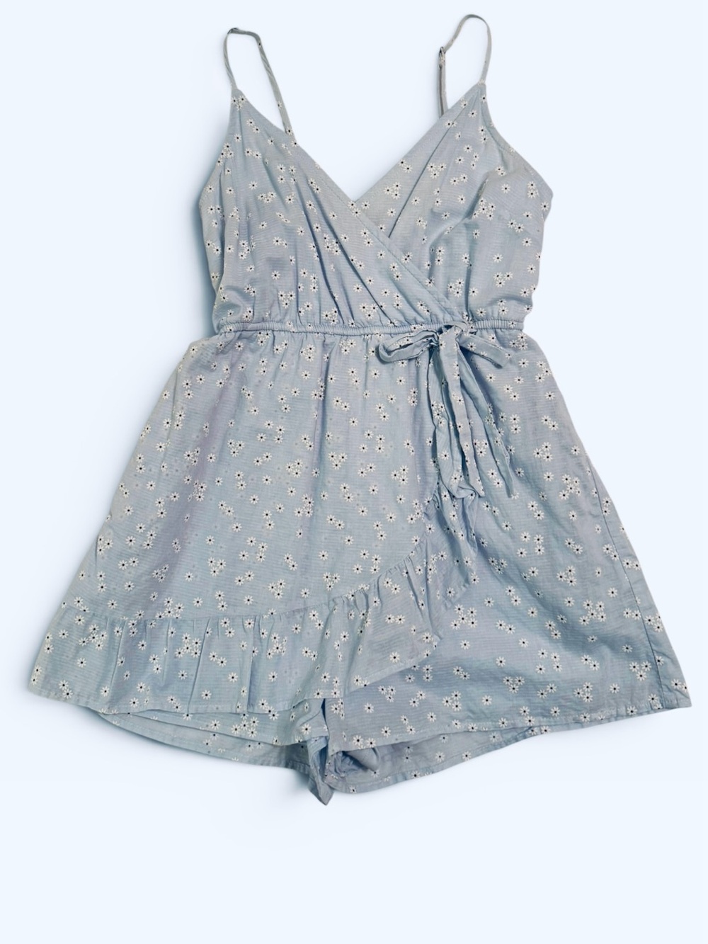 Wild Fable Light Blue Daisy Print Wrap Romper Junior Girls XS